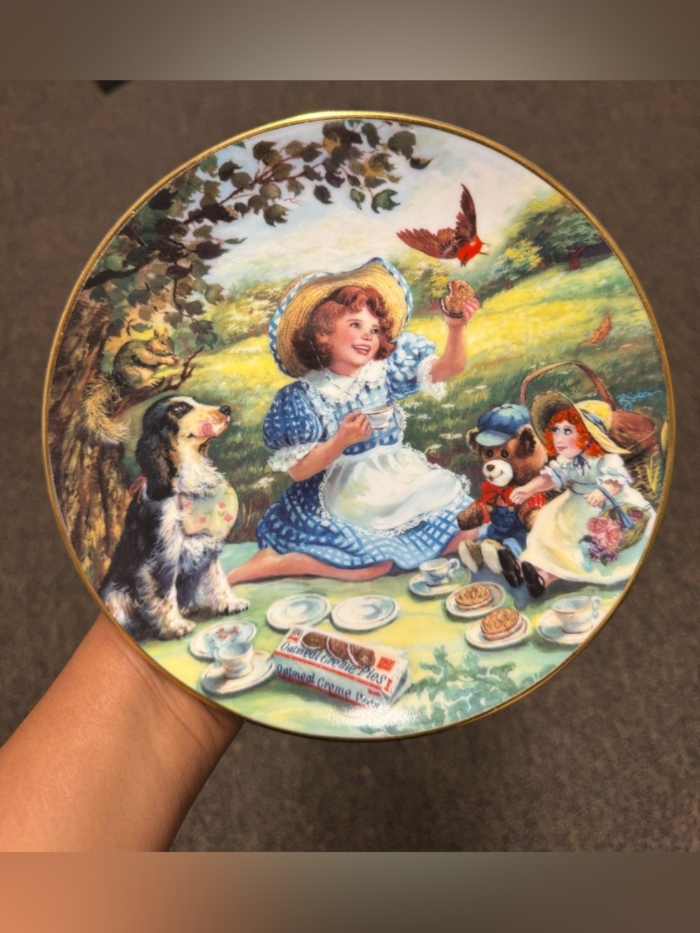 Vintage Floral Picnic Decorative Plate - Blue, White, Multicolor - Picture 2 of 3